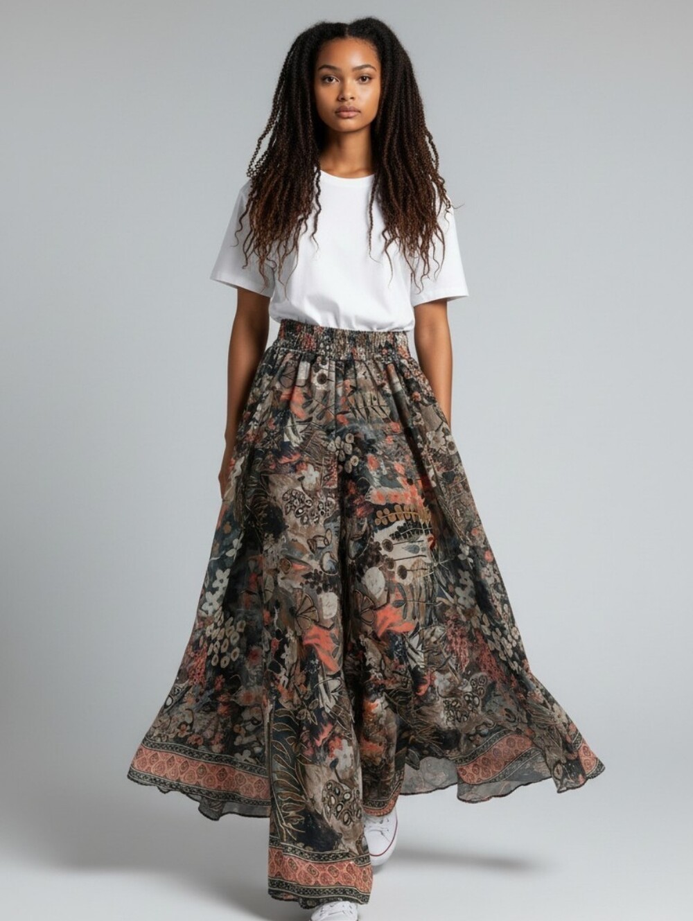 Cute Things Recycled Silk Exaggerated Wide Leg Palazzo Pants Bohemian Art